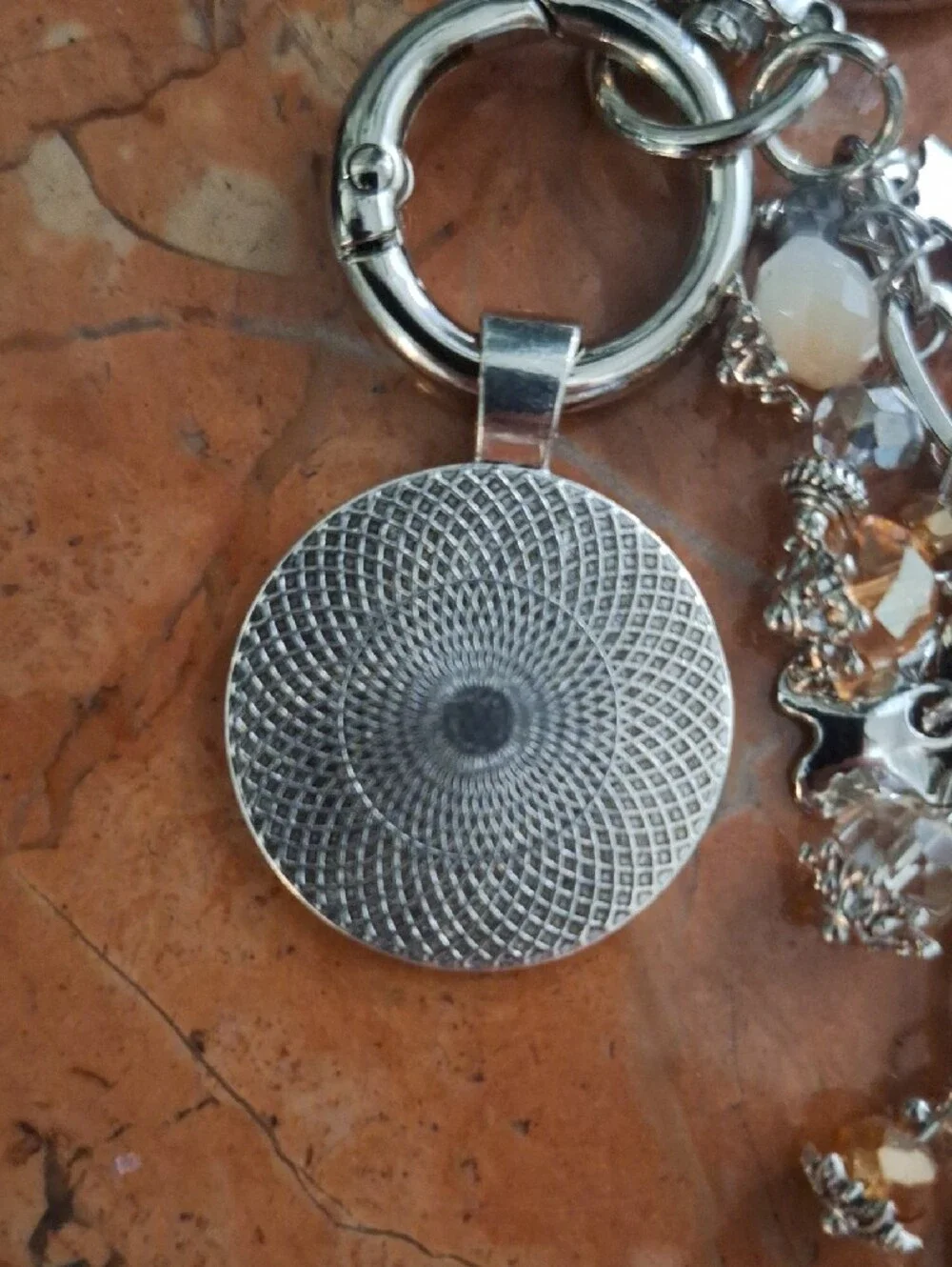 Designer-upcycled Brown and Silver Beaded Dangle Keychain Bag Charm